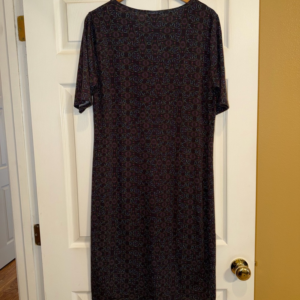LuLaRoe Black and Blue Patterned Midi Dress. EUC - Picture 4 of 5